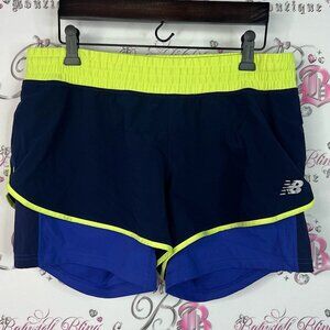 New Balance shorts dual 2 style Navy and Neon Yellow Running Shorts
